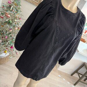 TOPSHOP Black Denim Balloon Sleeve Mini Dress - petite in size